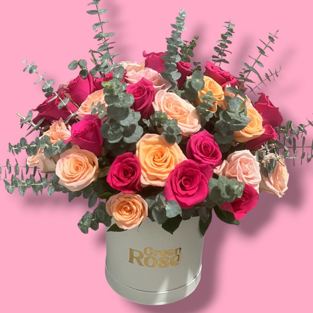 Box Rosas Fucsia y rosas Melon